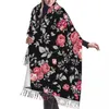 Foulards Rose Motif Rose Noir Écharpe Hiver Long Grand Gland Doux Wrap Pashmina