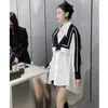 Kvinnors blusar mode Två stycke Blusskjorta Kvinnor 2023 Spring Korean Style Sträng långärmad avslappnad vit kvinnlig toppar