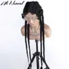 شعر مستعار Human Hairless Caps Natural Braid شعر شعر مستعار صناعي African American Box Black Wigs بالجملة 4 مربع طويل مضفر 360 الباروكات الدانتيل للنساء السود X0802