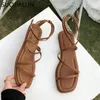 Women SUOJIALUN 520 Fashion Sandals Flat Heel Narrow Band Back Strap Gladiator Shoes Ladies Casual Summer Beach Slides 230807 b