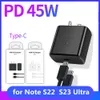 45W PD Adapter Travel Charger Super Fast Charge Us Au UK Snabbladdningshuvudadapter Kabel Ställ in USB-C-laddare för Samsung S23 Obs Xiaomi Huawei OEM