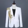 Men's Suits Blazer Singer's Stage Performance Dress Banquet Retro Gold Embroidery White Casual Suit Coat