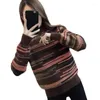 Kvinnors tröjor Autumn Winter Korean Loose Warm Knit Sweater Coat Retro Half High Neck Pullover Primer randig tidvatten