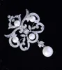 Broches Broches 2022 Vintage AAA Cubic Zircon Pearl Broochpin Luxury JewelryTemperament Drop Shape Broches for Women Geometic Pin Accessoires HKD230807