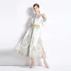 Женская одежда в стиле ранней осени, дворцовое платье с воротником-стойкой и принтом, тонкое, темпераментное, длинное с разрезом на пуговицах