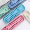 ディナーウェアセット3pcs/set cutlery Wheat Strawspoonフォークボックス学生ランチ夕食の食器旅行ポータブルキッチンアクセサリー