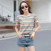 Women's T Shirts HI-FASHION Summer Orange Red Striped Cotton Women T-Shirts Simple Colorful Short Sleeve Blue Lady Soft Casual Fashion Tops