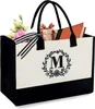 BeeGreen 13OZ Canvas Initial Tote Bag with Zipper Pocket Embroidery Monogrammed Personalized Birthday Gifts for Women HKD230803 HKD230807