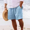 Мужские шорты хлопковые льняные брюки мужчина летние дышащие твердые брюки фитнес