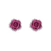 Stud Earrings Rose Rhinestone Thin Dangle Elegant Wedding Women Accessories Heart Beaded For