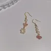 Dangle Earrings Strawberry Crystal Summer 14k Gold Plated Ear Hook Freshwater Pearl For Women Female Jewelry Accessories 0368
