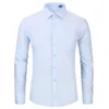 Chemises décontractées pour hommes de haute qualité sans repassage hommes robe chemise à manches longues solide mâle grande taille coupe régulière chemise d'affaires à rayures blanc bleu 230804
