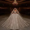 Luxus Spitze Perlen Ballkleider Brautkleider Sparkly Blume Pailletten Schatz Dubai Arabisch Maßgeschneiderte Hochzeitskleid Roben De M233k