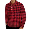 Polos para hombre Arte de pata de gallo Camisas de polo para hombre Camisa casual con estampado vintage Moda de primavera Cuello vuelto Diseño de manga larga Camisetas de gran tamaño