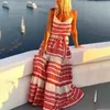 Casual klänningar randtryck maxi prom klänning stor storlek sommar bandage backless chiffong hem swing strand vestidos para mujer