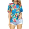 Bluzki damskie kwiatowe blaty z nadrukiem 3D dla kobiet 2023 Button Down Fashion swobodne koszule z krótkim rękawem Hawajska koszula