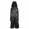 Vrouwen Lederen Duivel Mode Gothic Hooded VrouwenLange Jassen Punk Faux Knappe Jassen Met Afneembare Sjaals Zwarte Overjassen