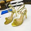 2023 Aquazzura Luxury Designer High Heeled Sandals Womens Bow Dress Shoes Crystal Embelled Rhinestone Stiletto Heel Ankle Strap Evening Shoe35-42Size 10cm