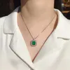 Sparkling Crystal Green Square Pendant For Lady Neck Accessories Luxury Choker Silver 925 Chain Necklace Jewelry Set for Women L230704