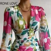 Robes Décontractées Femmes Chic Col V Profond Floral Lanterne Manches D'été Plis Bouton Sexy Robe En Mousseline De Soie