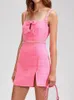 Urban Sexy Dresses Women's Bow Pink Tweed Sling Mini Dress Spring and Summer Sleeveless Slim Sexy Pearls Trim Short Robes All-Match 230804