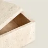 Storage Bottles 12x8x12CM Natural Square Marble Porch Bathroom Vanity Sundries Box Jar With Lid Yellow Travertine Stone