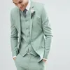 Green Beach Wedding Tuxedos Slim Fit hacked Lapel Men passar Two Button Formal Business Brudgumdar Jacket Pant Vest Tie3125