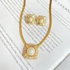 Necklace Earrings Set 2023 Medieval Western Pearl Diamond Square Elegant Gold-plated Commuter Stud Jewelry