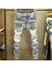 Men Denim Straight Worn Hole Jeans Europe and America Classic Old Pantalones Hombre Y2k Streetwear Cargo Pants designer