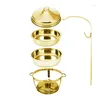 Conjunto de talheres redondos de grande capacidade 9L tipo pendurado Chafing Dish Buffet com forro de fogão dourado e prata martelada