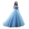 Elegante princesa branco azul vestidos de baile fora do ombro vestido de baile sem costas rendas up plus size vestidos de noite formais usar vestidos de festa vestido borboleta quinceanera