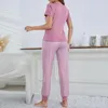 Pantalon deux pièces pour femmes costume maison pyjamas lettres impression rayure confortable loisirs fibre de lait