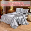 4 stks Luxe Zijden Beddengoed Set Satijn Queen King Size Bed Set Dekbed Quilt Dekbedovertrek Beddengoed met Kussenslopen en Laken C1020258a