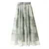 Jupes femmes Style chinois imprimé jupe en mousseline de soie été longue grande taille a-ligne plissée fille cadeau 1 pièces