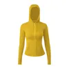 lu Yoga wear double-sided brushed women's sports hooded jacket Women's high stretch zipper jacket Cardigan slim-fit nude