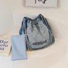 wholesale ladies shoulder bags this year popular comfortable lightweight denim bucket bag daily Joker blue canvas handbag embroidered plaid handbags 10626#