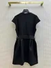 Basic & Casual Dresses Designer Elegant and playful dignified shoulder dropping, flying hidden meat small black dress with a round neck half zippered belt design 2MN0