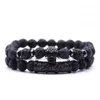 Strand 2st/Set Black Natural Stone 8mm Beads Armband Men Micro Pave Cz Skull Tubular Charms for Women Pulseras