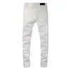 Męskie dżinsowe moda moda biały kolor elastyczny rozciągnięcie chude zbite bandana łatanie designerskie spodnie marki hip -hopu hombre