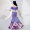 Bühnenkleidung, Bauchtänzerin-Kostüm für Frauen, Bauchtanz-Übungskleidung, Mädchen mit kurzen Ärmeln, bedrucktes Baladi-Kleid, orientalische Tanzkleidung