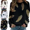 Damessweaters dames ronde hals lange mouw veren print kwart rits sweater dames dames gewatteerde jas met rits en vest sweatshirt