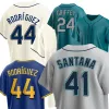 야구 유니폼 44 Julio Rodriguez Jersey 24 Ken Griffey Jr. Felix Hernandez Edgar Martinez Mitch Haniger Suzuki Ichiro