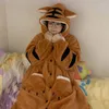 Kvinnors sömnkläder Kvinnor Robes Winter Warm Coral Fleece Tiger Nightgown Animal Cosplay Hooded Cutoon Pyjama Homewear Bathrobe