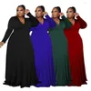 Grande taille robes femme élégante automne vêtements 2023 urbain 5XL grand col en v à manches longues décontracté robe formelle couleur unie