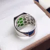 Klusterringar s925 sterling silver grön jade rektangulära ring män fina smycken äkta kinesiska hetiska jades fyrkantiga bröllop justerbara