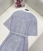 Basic & Casual Dresses Designer 2023 Summer New Commuter Style Elegant Temperament ConstellationPattern Belt Stripe Lined Dress DE84