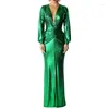 Robes décontractées Maxi pour femmes 2023 grande taille femmes robe de soirée couleur unie glace soie serré Sexy jupe vert vêtements