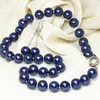 Necklace Earrings Set Fashion Jewelry Dark Blue Round 12mm Simulated-pearl Shell Beads Chain Necklaces Gifts 18inch B2339