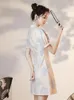 Etnische Kleding Chinese Stijl Vrouwen Print Bloem Cheongsam Vintage Meisje Avond Feestjurk Zomer Mini Slanke Sexy Qipao Vestidos Klassieke Qi