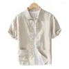 Chemises décontractées pour hommes chemise à manches courtes en lin pour l'été respirant Style mince jeunesse artistique poche personnalisée Cardigan ample